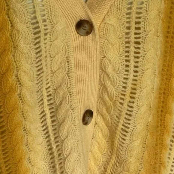 Naadam Lofty Cable Knit Cashmere Cardigan Large Yellow Ombre V-Neck Sweater - Picture 8 of 8